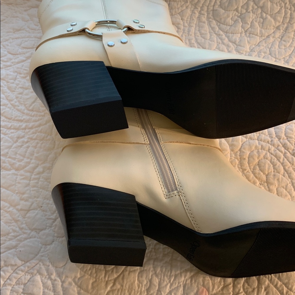 Open Edit Women’s Cream Western Block Heel Ankle Boots NEW Size 9.5 All Seasons - Picture 3 of 9